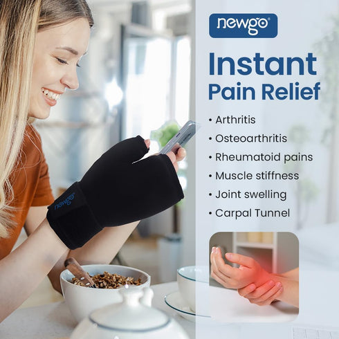 NEWGO Hand Ice Pack Gloves for Hand Arthritis, Wrist Ice Pack Gel Cold Gloves Hot Cold Therapy for Tendinitis, Carpal Tunnel - Black
