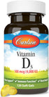 Carlson Vitamin D3 4000 IU - 120 Gluten Free Softgels for Bone & Immune Health