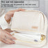 Cute Waterproof Leather Cosmetic Bag Set of 3, Travel Makeup Organizer with Handle & Zipper, Off-white Color