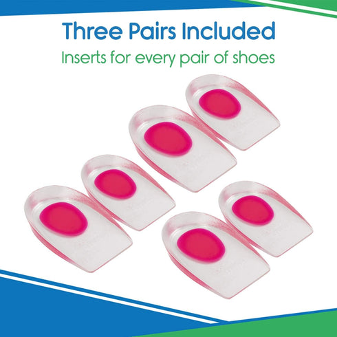 ViveSole Heel Cups for Heel Pain Relief - 3 Pairs Gel Cushion Inserts for Heel Spur, Achilles Tendonitis, Plantar