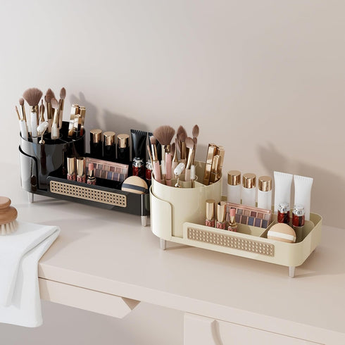 Rotating Large Capacity Cosmetic Display Case - Black Bathroom Counter Organizer for Skincare & Cosmetics