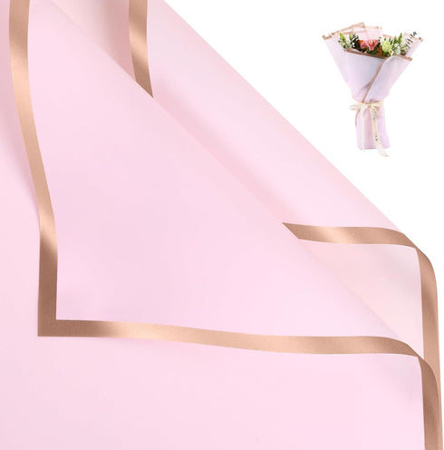 20 Sheets Waterproof Flower Wrapping Paper, Pastel Pink Floral Bouquet Packaging Paper for DIY Gift Crafts