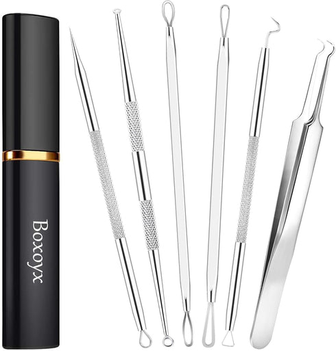Pimple Popper Tool Kit (6 Pcs) - Blackhead Remover Comedone Extractor Tool Kit with Metal Case for Facial Care