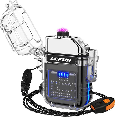 LcFun USB C Rechargeable Lighter - Waterproof Electric Plasma Arc Lighter with Battery Display for Camping