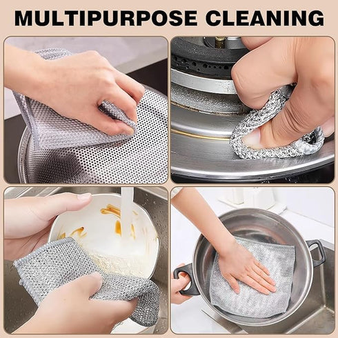 10 Pack Wire Dishwashing Rag for Wet and Dry, Non-Scratch Multipurpose Cleaning Pads, Miracle Cleaning Cloths for