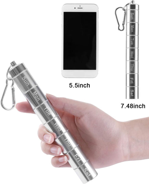 Messar 7 7 Days Pill Case, Portable Pill Box, Compartments Aluminum Alloy Weekly Pill Holder Waterproof Medicine