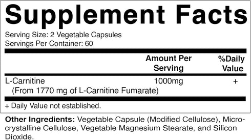 Vitamatic L-Carnitine Fumarate 1000 mg, 120 Vegetable Capsules (2 Bottles)