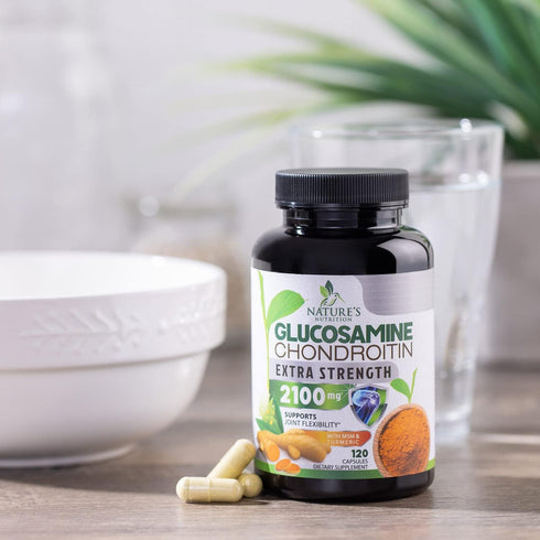 Triple Strength Glucosamine Capsules - Joint Support Supplement with Turmeric & Boswellia, Quercetin Bromelain - 120