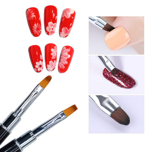 Kalolary Poly Gel Dual Brushes for Nails - Acrylic Nail Brush with Spatula & Cuticle Pusher Tools (2Pcs)