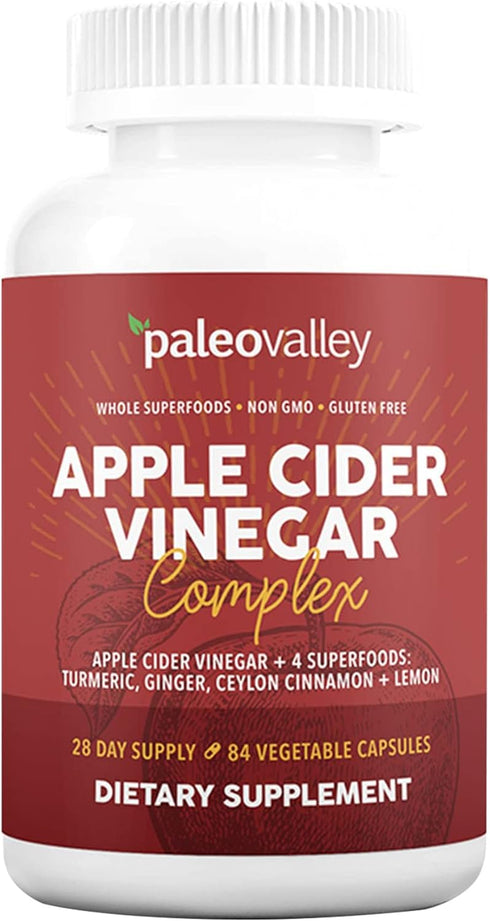 Paleovalley Apple Cider Vinegar Complex - Superfoods Turmeric, Ginger, Ceylon Cinnamon, 84 Vegetable Capsules