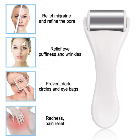 MAANGE Ice Roller for Face & Eye, Puffiness, Migraine Relief, Stainless Steel Massager (White)