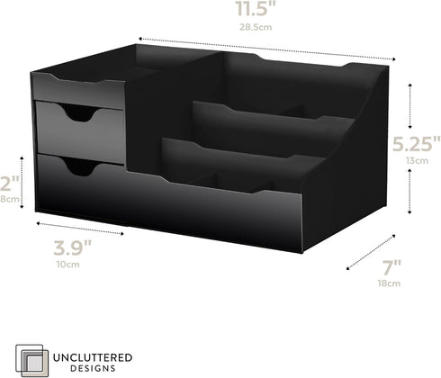 Uncluttered Designs Large Black Vanity Organizer - Countertop Mens Organizer with Drawers for Cologne & Skincare
