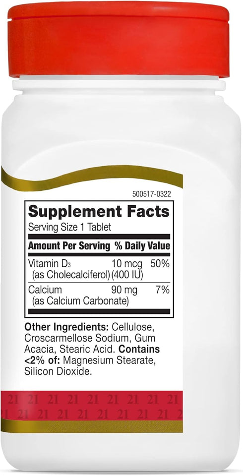 D3 400 IU Tablets by 21st Century, 100 Count