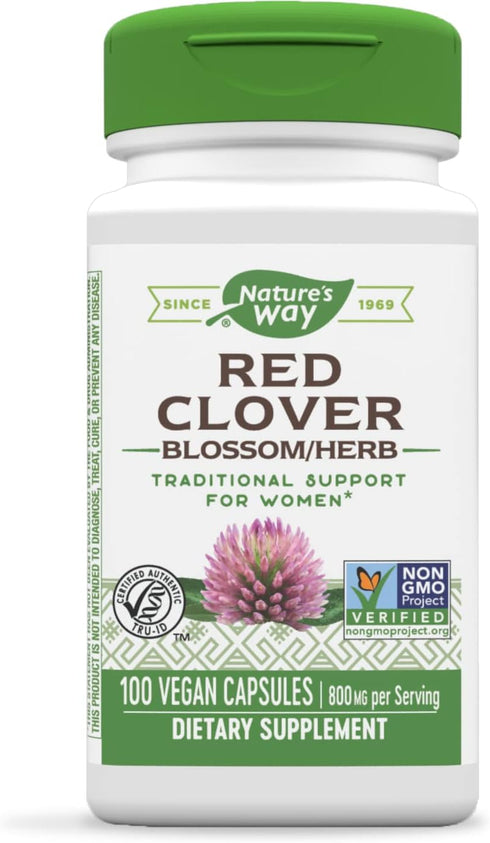 Nature's Way Red Clover Blossom Herb - Traditional Women's Health Support - 800 mg per serving - 100 Vegan Capsules