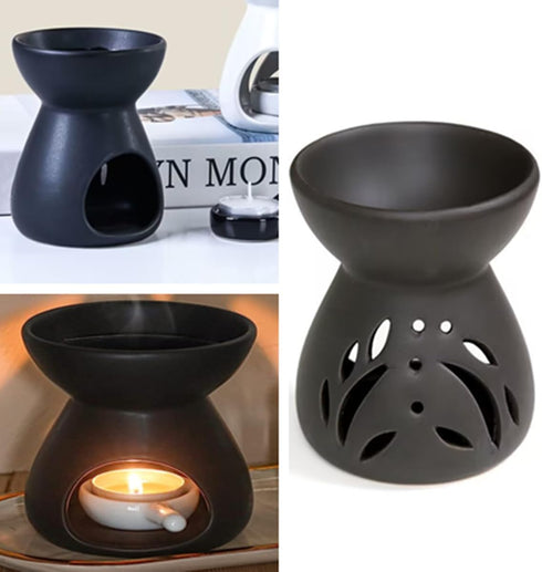 Essential Oil Burner for Home Bedroom Decor, Ceramic Wax Burner, Aromatherapy Tea Light Burner, Christmas Gift (Black)