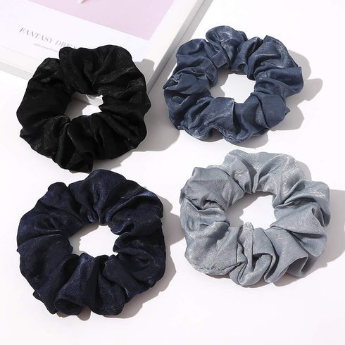 Silk Satin Scrunchies for Women, Big Hair Ties, No Crease Ponytail Holder, Soft Elastic Hair Bands, Blue