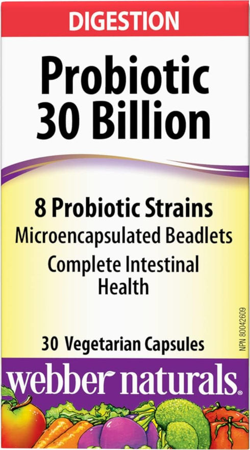 Webber Naturals Probiotic - 30 Billion with 8 Probiotic Strains, 30 Capsules for Digestive Health
