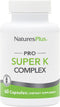Natures Plus PRO Super K Complex - 60 Capsules - Promotes Healthy Calcium Metabolism with Vitamins K1 & K2
