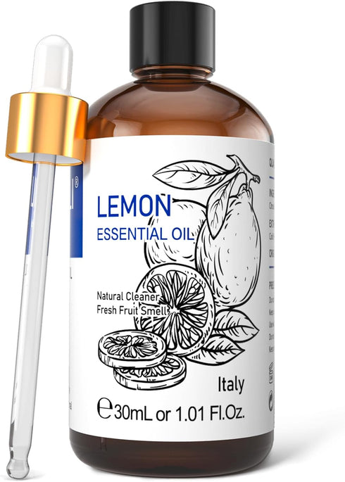 100% Pure Undiluted Lemon Essential Oil 1 Fl Oz - For Skin, Cleaning & Diffuser