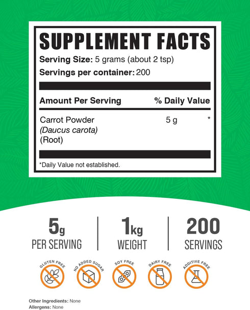 BulkSupplements.com Carrot Powder - Beta Carotene Vitamin A Supplement, Dried Carrots Powder for Smoothies (1 Kilogram