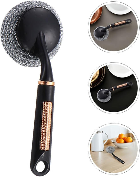 MAGICLULU Long Handle Kitchen Cleaning Brush Multifunctional Dish Scrubber for Pots Pans and Cookware Black Handy Pot