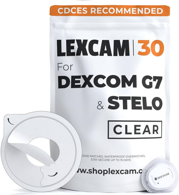 Adhesive Patches Pre-Cut for Dexcom G7, Stelo - Pack of 30 Waterproof Transparent Overpatches for Glucose Monitoring