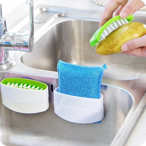 Suction Cup Knife Cleaning Brush Double-Sided Kitchen Scrubber for Cutlery, Chopsticks, Fruits Creative Sink Brush