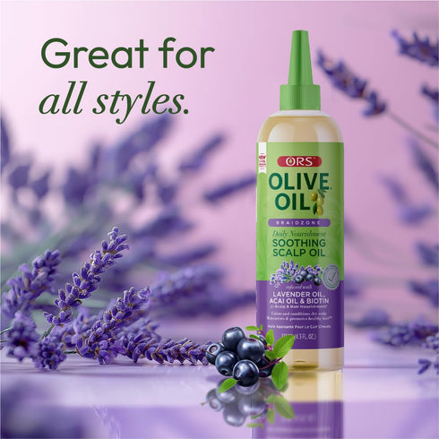 ORS Olive Oil Braidzone Soothing Scalp Oil - Nourishment with Lavender, Acai & Biotin, 4.3 oz