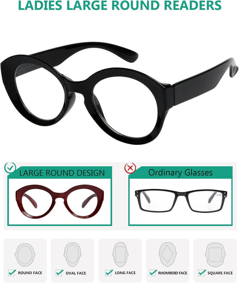Eyekepper 4 Packing Round Reading Glasses - Women Large Frame Stylish Readers +0.50