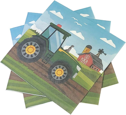 zxyxka 40Pcs Set Decoration(6.5in) Tractor Farm Dessert Napkins Car Locomotive Lunch Dinner Tableware Disposable Paper