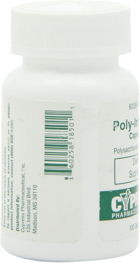 Poly Iron Capsules 150 mg Dietary Supplement by Cypress Pharmaceutical, 100 Caps per Bottle