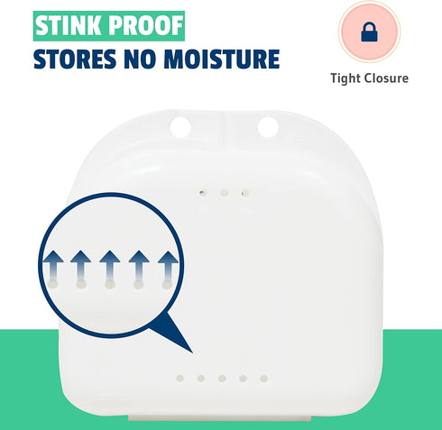 Odorless Retainer Case Pack of 2, Ventilated, Durable & Hygienic for Braces, Dentures & Aligners, 3.14 x 3.14 x 1.1
