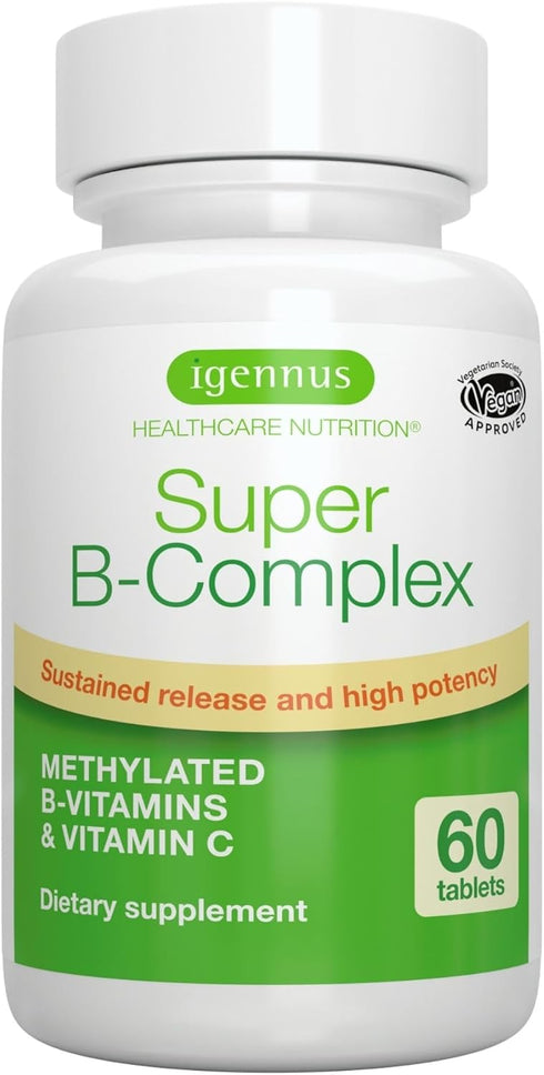 Super B-Complex – Methylated Sustained Release B Complex, 60 Small Tablets, Vegan, Lab Verified