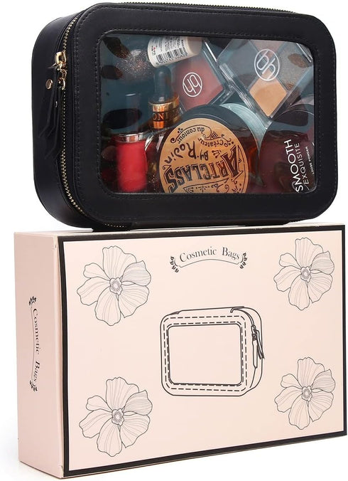 Clear Makeup Bag for Women, Transparent Cosmetic Case, Portable Accessories Bag for Car (A/Black, M)