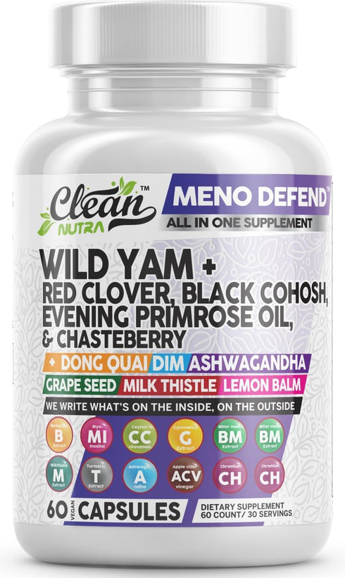 Clean Nutra Wild Yam Root Capsules with Red Clover, Black Cohosh, Evening Primrose Oil & Hormone Balance for Women