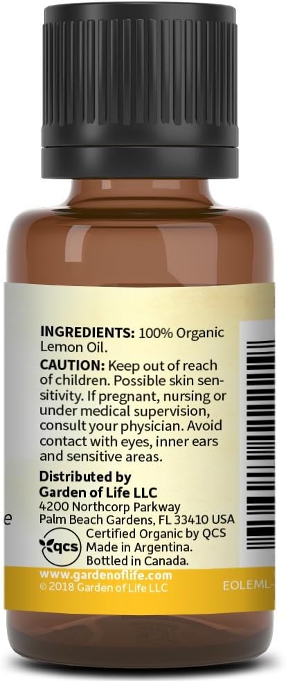 Garden of Life Essential Oil, Lemon, USDA Organic & Pure, Clean, Undiluted for Diffuser, Aromatherapy, 0.5 Fl Oz