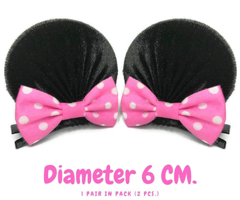 Pink Polka Dot Mice Mouse Hair Clips, Ears Elastic Bands Costume Accessories: M12 (Minnie clip 6 cm)