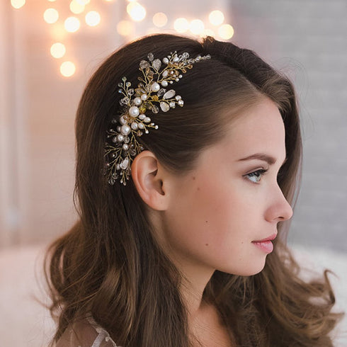 Kercisbeauty Wedding Bridal Hair Comb - Crystal and Pearl Side Headpiece for Prom, Silver