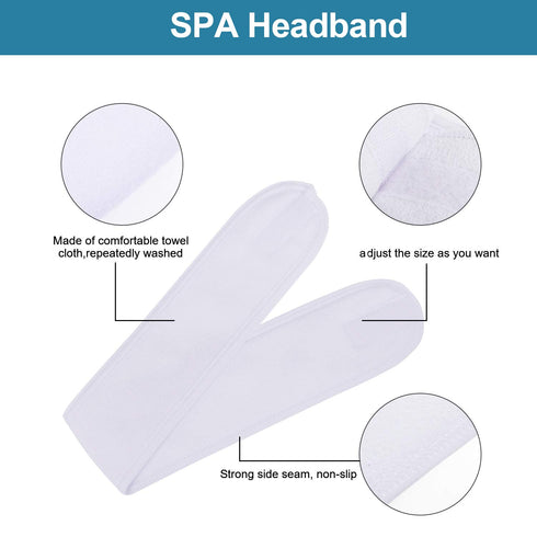 Whaline Spa Facial Headband, 4 Counts Terry Cloth Head Wrap for Bath, Makeup and Sport, White