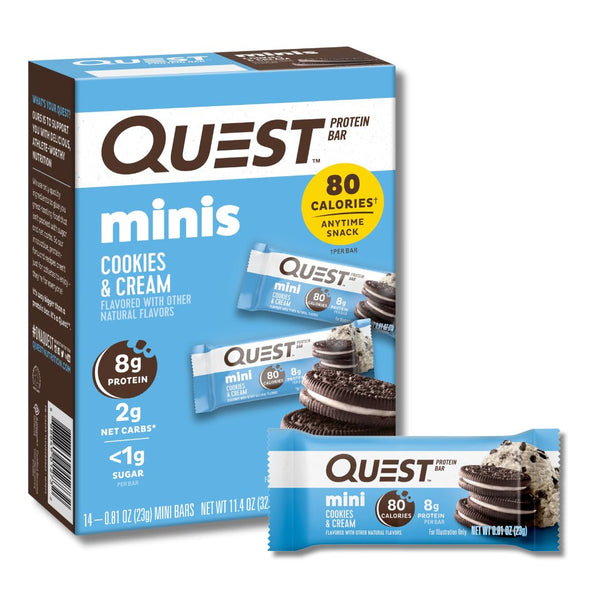 Quest Nutrition Mini Cookies & Cream Protein Bars, 8g Protein, 1g Sugar, Gluten Free, 14 Count