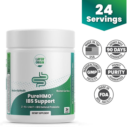 Layer Origin PureHMO IBS Support - Clinically Tested Super Prebiotic + Probiotic to Relieve IBS Symptoms