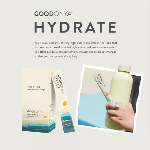 GOODONYA Hydrate Organic Electrolyte Powder, 12 Count Travel Stick Packs with Real Lemon Juice and Coconut Water