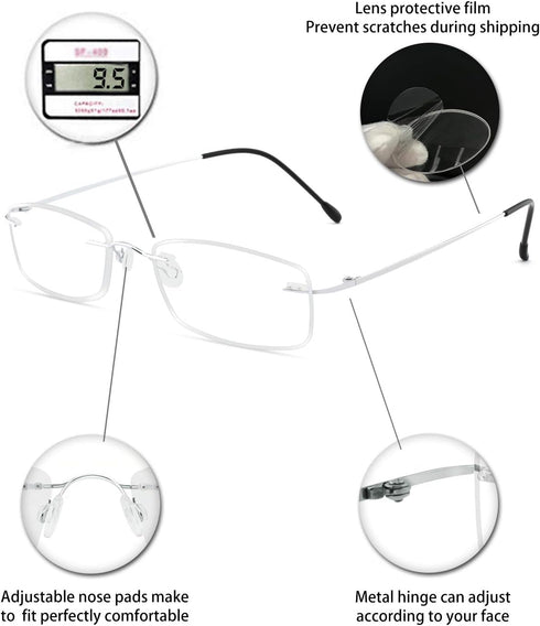 OCCI CHIARI Reading Glasses 1.5 for Men and Women, Designer Frameless Readers with Durable Spring Hinge