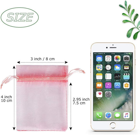 HRX Package Blush Pink Organza Bags 3x4 inch - 100pcs Mesh Gift Bags Jewelry Pouches Drawstring Empty Sachet