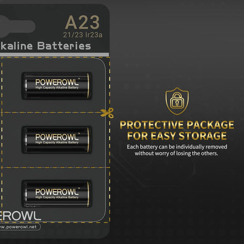 POWEROWL High Capacity A23 Batteries, 6 Pack, Premium Alkaline 21/23 23A 12V