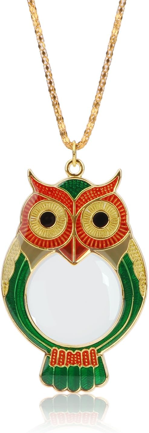 Rongon 10X Owl Pendant Necklace Magnifier Pocket Loupe Mini Portable Magnifying Glass for Jewelry, Coins, Stamps