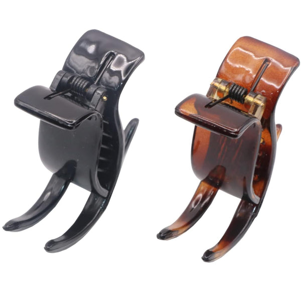 Parcelona French Small Three Teeth Pony Fish Style Hair Claw Clip Clamp, Strong Grip, Tortoise Shell and Black