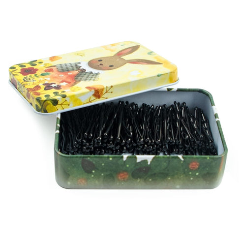 Mini Bobby Pins Black with Cute Case, 200 CT Small Hair Pins for Buns, Premium for Kids, Girls and Women