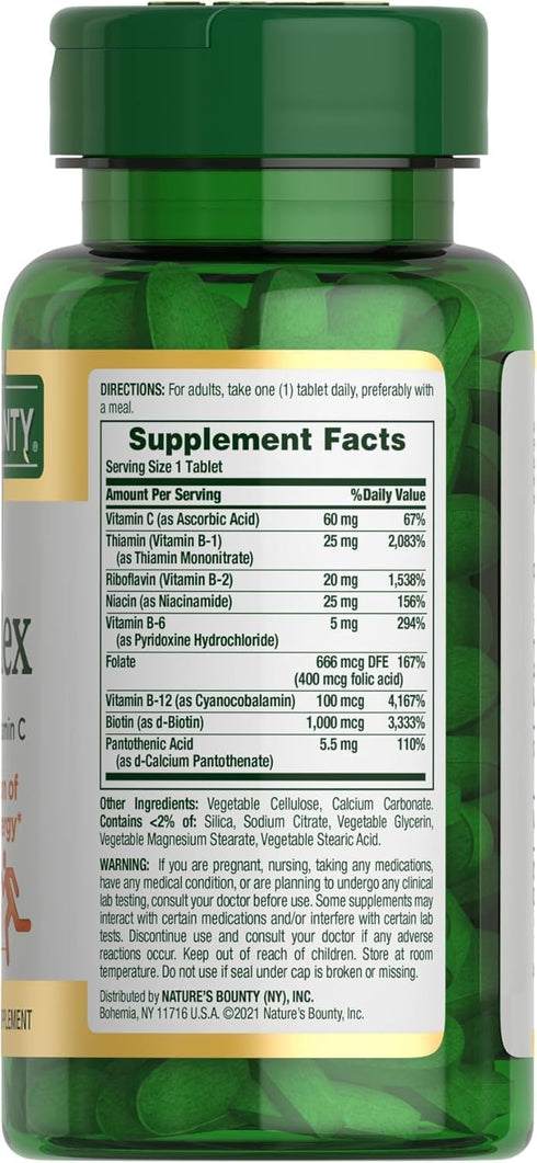 Immune 150 Pack 2 Nature's Bounty Super B Complex with Vitamin C & Folic Acid, & Energy Support, Tablets