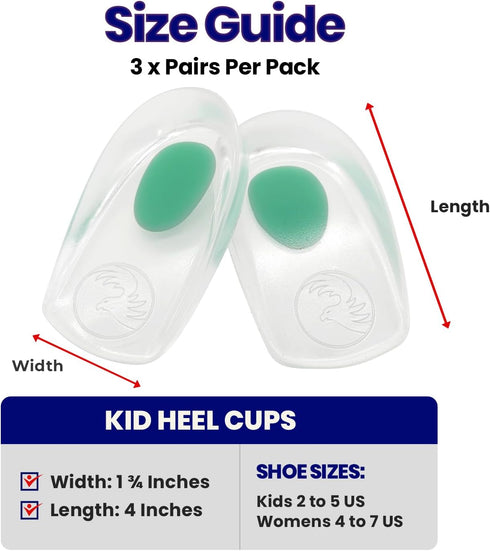 Kids Heel Cups - 3 Pairs Gel Heel Cushions for Heel Pain Relief (Ages 2-5)